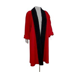 80s Red Wool Long Coat Plus Cattiva Faux Lamb Fur Volup Vintage